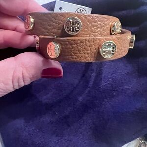 Tory Burch Brown Leather Bracelet with Gold Accents